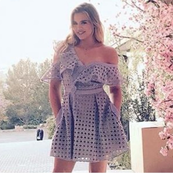 Self-Portrait Blue Frill Lace Mini Dress